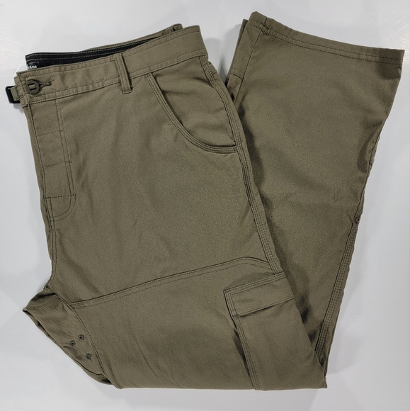 prAna Zion II Cargo Pants Green Belted Roll Up Leg Nylon Stretch 40X30 Hiking - Picture 1 of 15